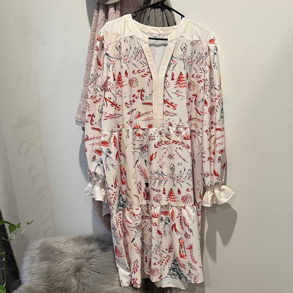 White and Red Holiday Patterned Dress